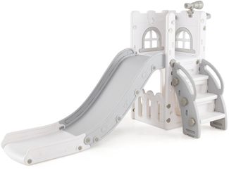 6-in-1 Kinderrutsche mit Basketballkorb & Teleskop Kinder Rutsche Rutschenset Grau