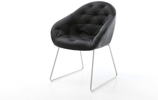 Esszimmerstuhl Gaio-Flex Echt-Leder Schwarz Kufengestell Edelstahl