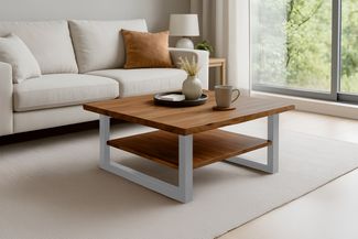 Couchtisch Baumkante 90 x 90 cm Akazie honigfarben silber PATRICK 170253893