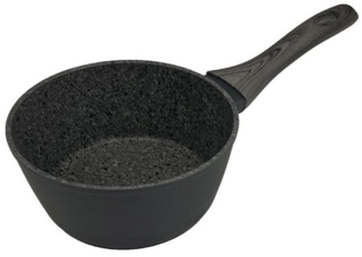 Stieltopf ø16cm in Schwarz mit ergonomischem Griff in Holzoptik Antihaft