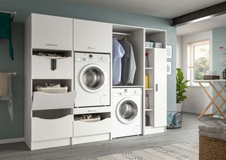 welltime Badmöbel-Set FALAS, TOPSELLER!, 4-teilig, Hauswirtschaftsraum Set, Breite 248 cm, (Set, 4-St, 1x Wäscheschrank, 2x Waschmaschinenumbauschrank & 1xMehrzweckschrank), Kombination, Waschmaschinenumbau, Waschmaschinenschrank, Wäschekammer