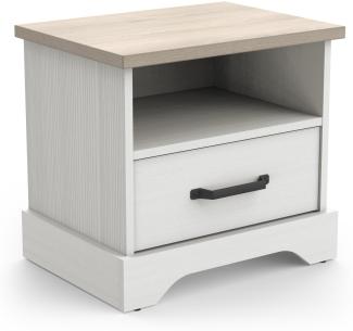 Nachtkommode >Cottage< in weiß/Eiche Kronberg - 47,3x43,7x35,3cm (BxHxT)