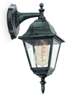 hofstein Außen-Wandleuchte Wandlampe in antikem Look aus Metall/Glas in Schwarz-Grün/Klar, ohne Leuchtmittel, im klassischen Landhaus-Stil, Außenleuchte für Terrasse, E27, IP44