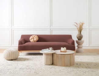 beliani 'SOSJO' 3-Stizer-Sofa, Stoff burgunderrot, Mittig, 219 x 83 x 74 cm
