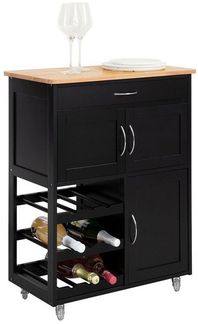 Servierwagen mit Flaschenablagen und Schublade Holz Schwarz FKW45-SCH