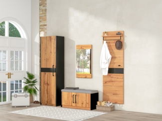 OKWISH Garderoben-Set in Wildeiche, (Flurgarderoben Set, Stylishe Kompaktgarderobe mit 4 Kleiderhaken), mit Spiegel und Sitzbank