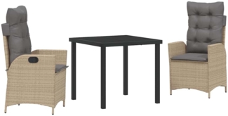 vidaXL Garten Essgruppe mit Kissen 3 pcs Beige Poly-Rattan 3380512