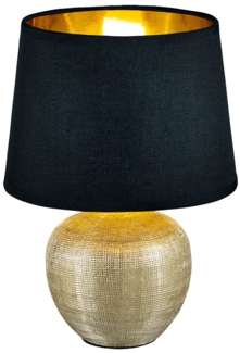 LED Tischleuchte, Keramik gold, Textil schwarz, H 26 cm, LUXOR