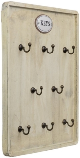 Moritz Schlüsselbrett Schlüsselbrett Vintage mit 12 Haken in Creme-Holzoptik, Schlüsselkasten Vintage Schlüsselbox Schlüsselleiste Schlüsselhaken