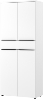 bümö Space Aktenschrank Holz, Mehrzweckschrank 81 cm breit in Weiß - Regal mit Türen & 1 Schublade, Schrank hoch für Akten & Büro als Möbel für Arbeitszimmer, Büroschrank, Ordnerschrank, SPCAS4OH1S-84