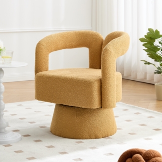 LVHOM Polsterstuhl 360° drehbar, Drehsessel Bouclé-Stoff, Loungesessel mit Armlehnen, Armlehnenstuhl Relaxsessel, Gelb