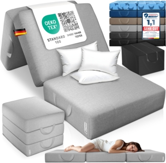 KESSER® Klappmatratze Gästematratze 3-fach Faltmatratze faltbar zum Sitzhocker | Schaumstoff 25kg/m³ extra dick 15cm atmungsaktiv waschbar abnehmbarer Bezug | Matratze inkl. Camping Tragetasche Grau, 75 x 195 x 15 cm