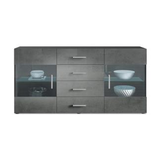 Sideboard Kommode Bari V1, Korpus in Schwarz matt / Front in Beton Dunkel Optik (139 x 72 x 35)