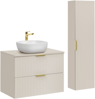 ADEL CASHMERE Badmöbel-Set 80 cm mit einer Waschtischplatte, 1 Smile-Aufsatzwaschbecken und einem Hochschrank (46x80cm), Kaschmir matt