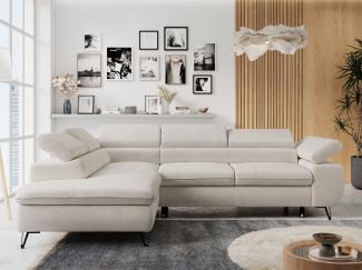 Ecksofa mit Bettfunktion, Modern Sofa, L-form, Einstellbare Kopfstützen, Bettkasten, PETER, 1x Ecksofa, 1x Topper, Hellbeige, Mikrofaser, links