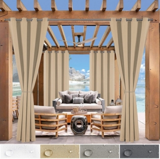 Jibenhome Outdoorvorhang Outdoor Vorhang Wetterfest mit Ösen, Sonnenschutz & Sichtschutz, (2 St), Outdoor Gardinen Wasserdicht für Terrasse, Balkon, Pavillon