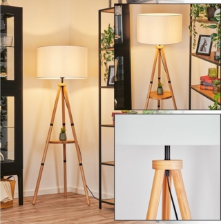 hofstein Stehlampe Stehlampe aus Holz/Metall im modernen Boho-Design mit Fußschalter, Stehleuchte mit Ablagefläche u. Schirm aus Stoff, Ø 50 cm, 153 cm, E27