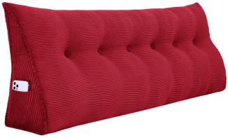 VERCART Großes Keilkissen, Langes Lesekissen, Bettruhe Rückenkissen, Dreieckiges Liegekissen, Dekoratives Kopfteilkissen für Tagesbett oder Tiefes Sofa, Cord Rot, 180cm