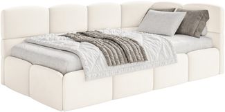 Selsey 'Cloudy' Jugendbett 120x200, Kopfteil rechts, Matratze & Bettkasten, Samt Creme