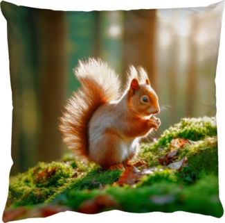 MuchoWow Dekokissen Eichhörnchen - Nuss - Gras, Zierkissen mit Füllung für Wohnzimmer, Sofakissen, 40x40 cm
