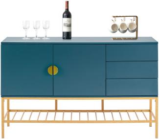 Merax Stilvoller blauer Schrank - 1,3 m langes Sideboard, MDF, goldene Verzierungen - Die perfekte Aufbewahrungslösung