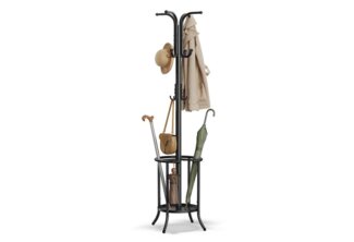 Songmics Kleiderständer freistehend, Garderobenständer mit Regenschirmständer, 12 Haken, Metall, 175 cm hoch, für Eingangsbereich, Flur, Wohnzimmer, Schlafzimmer,tintenschwarz,RCRDE011B01