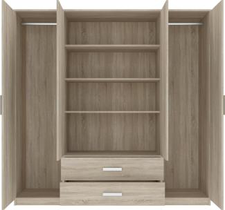 Oggi Saravena 4türiger Kleiderschrank 2 Schubladen 4 Einlegeböden B 200 cm H 200 cm Modernes Design Schichtstoffplatte für Wohnzimmer Schlafzimmer Arbeitszimmer Eiche Sonoma