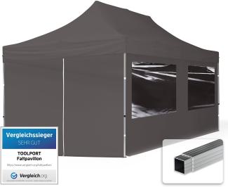 3x6 m Faltpavillon, ECONOMY Alu 32mm, Seitenteile mit Panoramafenstern, dunkelgrau