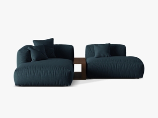 Micadoni Ecksofa Martina 2-Sitzer mit Couchtisch Strukturierter Stoff Jeansblau Links