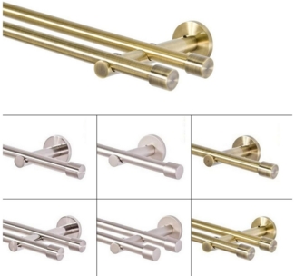 MDEKOR Gardinenstange komplette Ø 16 mm mit Endkappen, kürzbar, Wandmontage, 2-läufig, 120 cm Antik Gold