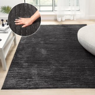 LeGer Home by Lena Gercke Teppich Selma, rechteckig, Höhe: 19 mm, Hoch-Tief-Struktur, Streifen Design, weich, Wohnzimmer, Schlafzimmer