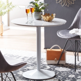 Wohnling Esstisch Esstisch Rund 75x75x74 cm Kleiner Küchentisch Weiß Hochglanz, Runder (Esszimmertisch 2 Personen, Moderner Frühstückstisch Küche, Tisch), Esszimmertisch 2 Personen, Moderner Frühstückstisch Küche, Tisch
