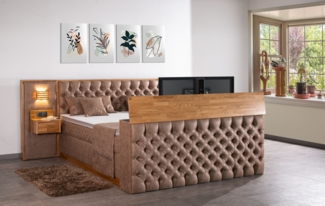 Meisterbetten Boxspringbett King 200x220 in MS-Espresso, Matratzenbezug Optiflex, Ergoflex-Topper, Fußteil mit TV-Lift