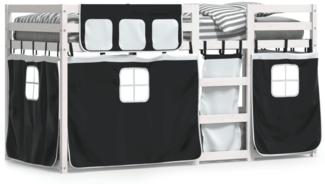 vidaXL Etagenbett mit Vorhängen Weiß Schwarz 90x200 cm Kiefernholz 3283931