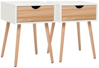 Mondeer Nachttisch Kommode, Beistellschrank mit Schubladen-Design, Weiß+Eiche