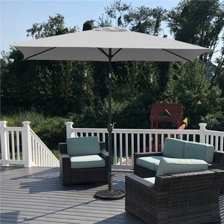 Yaheetech Sonnenschirm Rechteckiger Terrassenschirm mit Kurbel & 6 Metallstreben, LxB: 293x193 cm, Gartenschirm 293 cm L × 193 cm B × 253 cm H