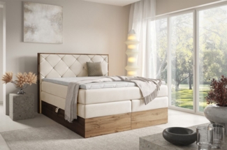 Boxspringbett Schlafzimmerbett NAVEL 180x200cm in Stoff Rouge Creme