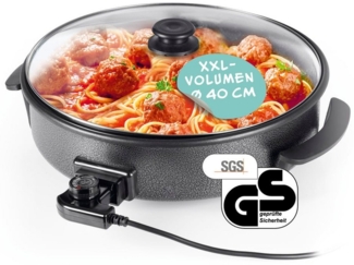 GOURMETmaxx Elektrische Pfanne mit Deckel 1500W schwarz 40cm, 1500 W, für besonders leckere frische Pizza wie aus dem Ofen