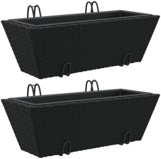 vidaXL Pflanzkasten mit Haken 2 Stk. Schwarz Poly Rattan 366398