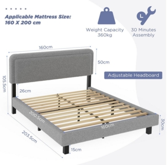oyajia Polsterbett 90/140/160 x 200cm Polsterbett mit Kopfteil Lattenrost Bettrahmen (Bettrahmen mit Kopfteil und Lattenrost), Doppelbett, Bettrahmen Höhe 30 cm Bettgestell, Jugendbett