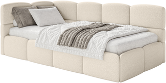 Selsey 'Cloudy' Jugendbett 120x200, Kopfteil links, Matratze & Bettkasten, Bouclé Hellbeige