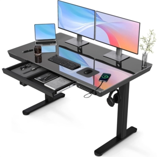 Höhenverstellbarer Schreibtisch Glasplatte Schwarz 120x60 cm eBay