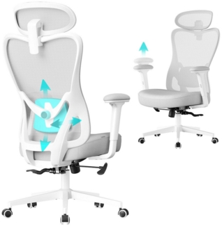 SONGMICS Bürostuhl ergonomisch, Schreibtischstuhl, Computerstuhl, verstellbare Lenden- und Kopfstütze, bis 150 kg belastbar, höhenverstellbar, taubengrau