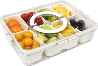 RWEUOQ Servierplatte Snack Aufbewahrungsbox Rechteckig Snackbox Schalen Platte, (Snackteller mit 4 fächern,Snacktablett Organizer Snack-Platten, 1-tlg, Transparenter Snackboxen Organizer 28*21*6.5cm), für Süßigkeiten, Nüsse, Snacks, Obst, Gewürze