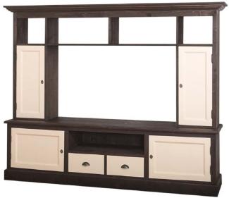 Casa Padrino Landhausstil Fernsehschrank Dunkelbraun / Beige 207 x 46 x H. 166 cm - Massivholz TV Schrank - Wohnzimmerschrank - Landhausstil Wohnzimmermöbel