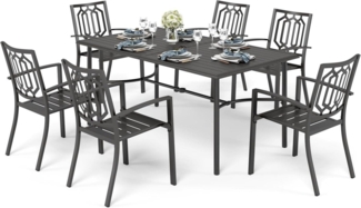 PHI VILLA Gartenmöbel Set Metall 6er Stühle Gartentisch Outdoorsitzgruppe