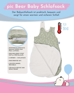 pic Bear Babyschlafsack mitwachsend - atmungsaktiv, Forest leaves, 62/68 : Forest leaves
