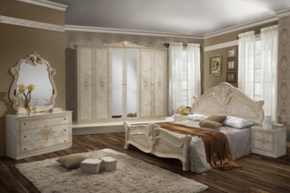 Interdesign24 Schlafzimmer-Set Alba, (6-Teilig, im kunstvoll verzierten Barock Stil), in Hochglanz Beige/Gold