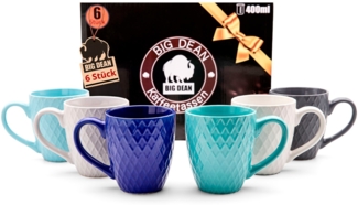 BigDean 6 Stück Kaffeetassen 400ml matt Kaffeebecher Keramik - Hochwertiges Kaffeetassen Set modernes Tassen Set in Geschenkbox