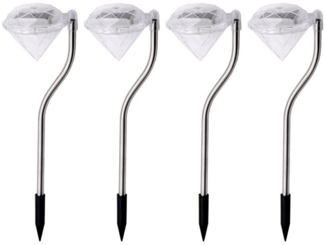 EAXUS LED Solarleuchte 4x LED Solar Gartenleuchte Solarlampe Deko Garten Leuchte Lampe, LED fest integriert, Farbwechsler, Edelstahl, Diamant Optik, Farbwechsler